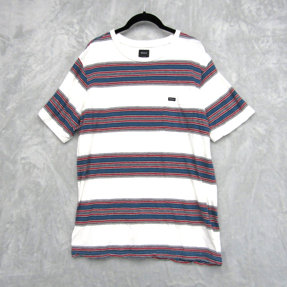 RVCA White Tee with Blue and Red Stripes